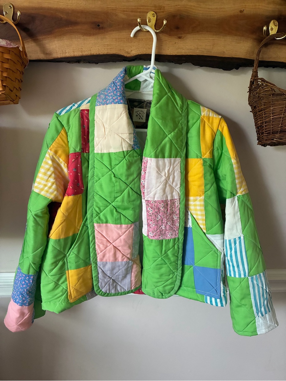 Field + Stitch Handmade Patchwork Vintage Green 4 Patch Quilt Cocoon Jacket S